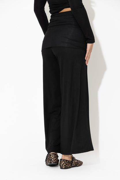 Black Tencel Roll Top Pant