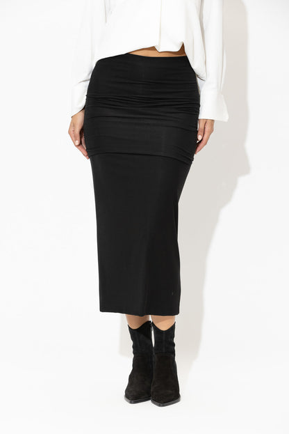 Black Tencel Roll Top Skirt