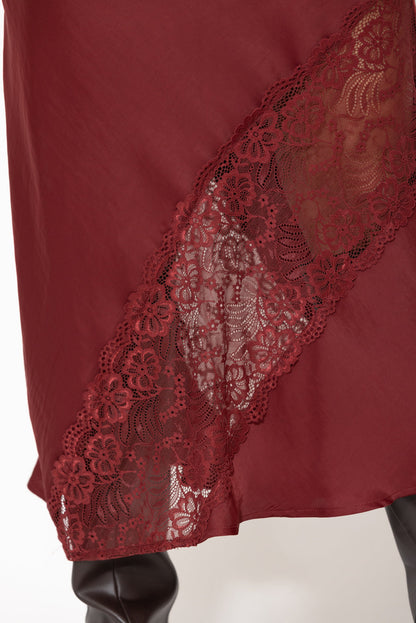 Burgundy Glow Lace Bias Skirt