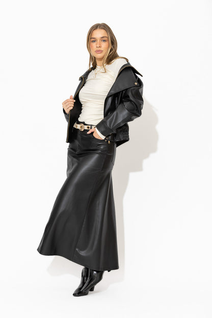 Black Faux Leather Ocean Skirt