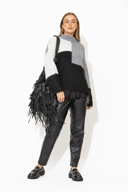 Charcoal Fluffy Patchwork Jumper