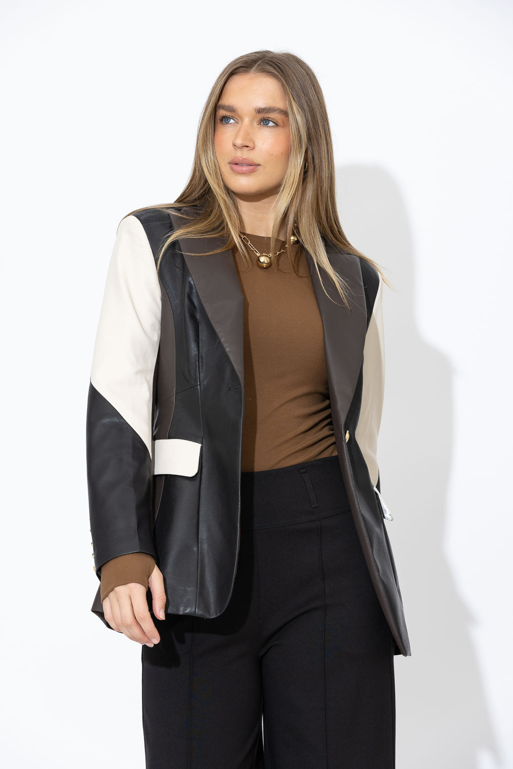 Black/Vanilla Faux Leather Mia Blazer