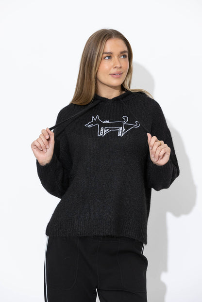 Black Top Dog Hooded Jumper