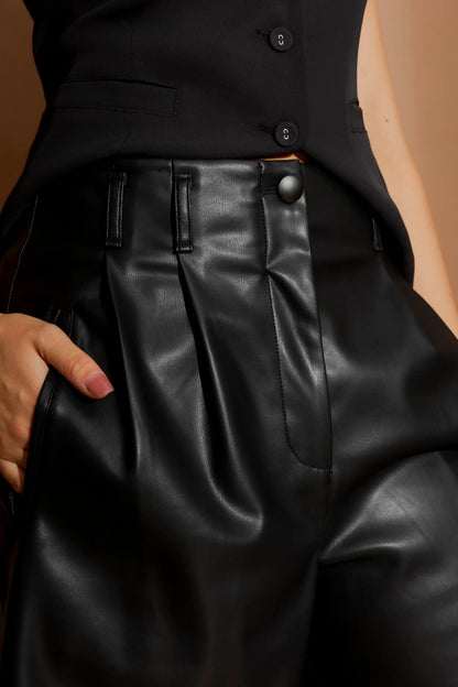 Black Faux Leather Cleo Short