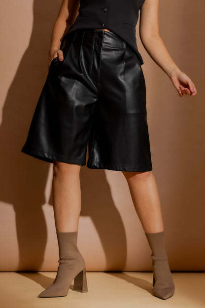 Black Faux Leather Cleo Short