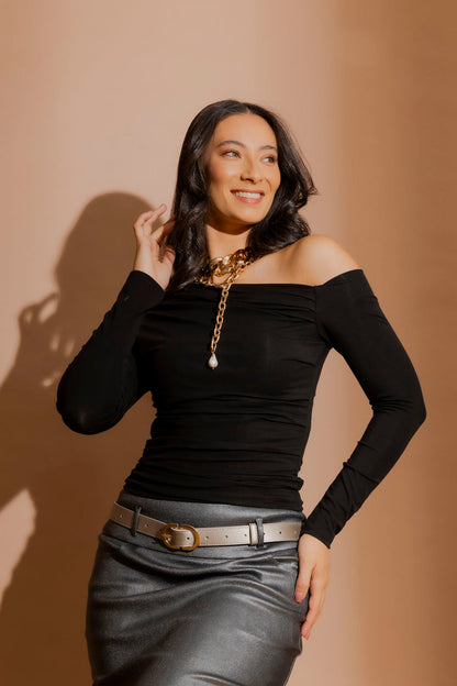 Black Tencel One Shoulder Top