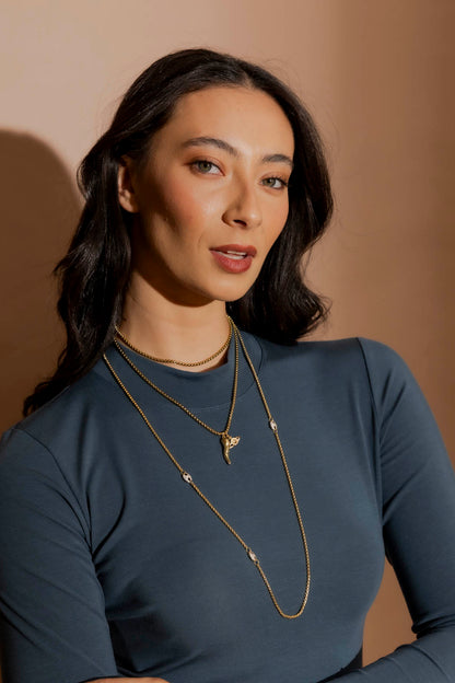 Blue Tencel Mock Neck Top