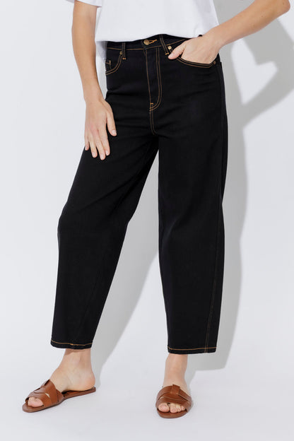 Black Gold Stitch Barrel Jean