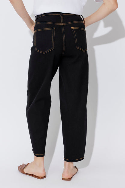 Black Gold Stitch Barrel Jean