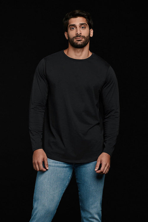 Long Sleeve Curved Hem T-Shirt | Black