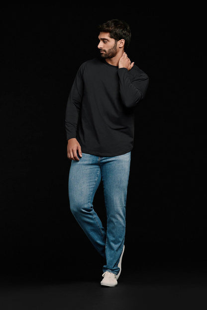 Long Sleeve Curved Hem T-Shirt | Black