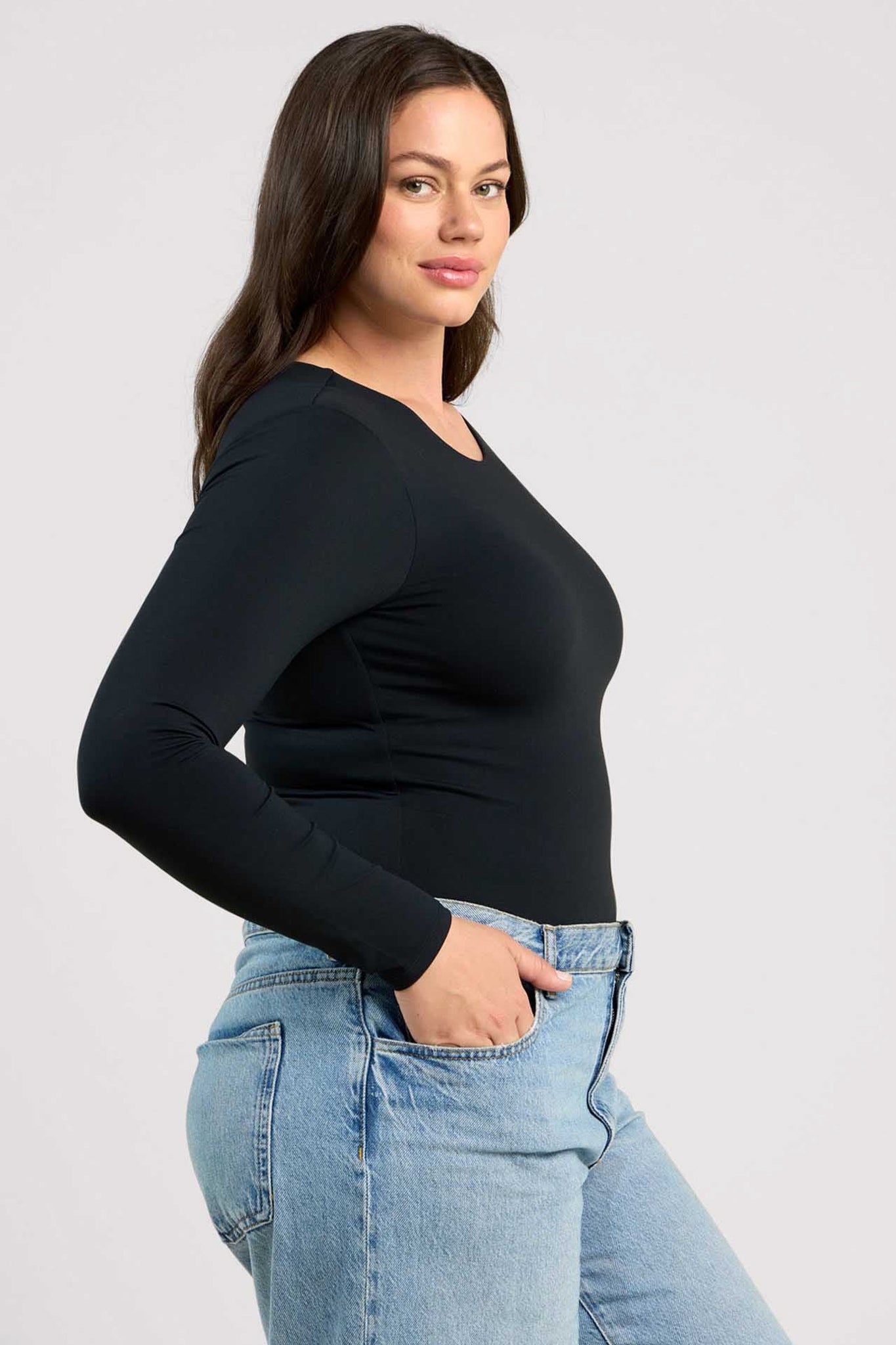 Long Sleeve Crewneck Bodysuit | Black