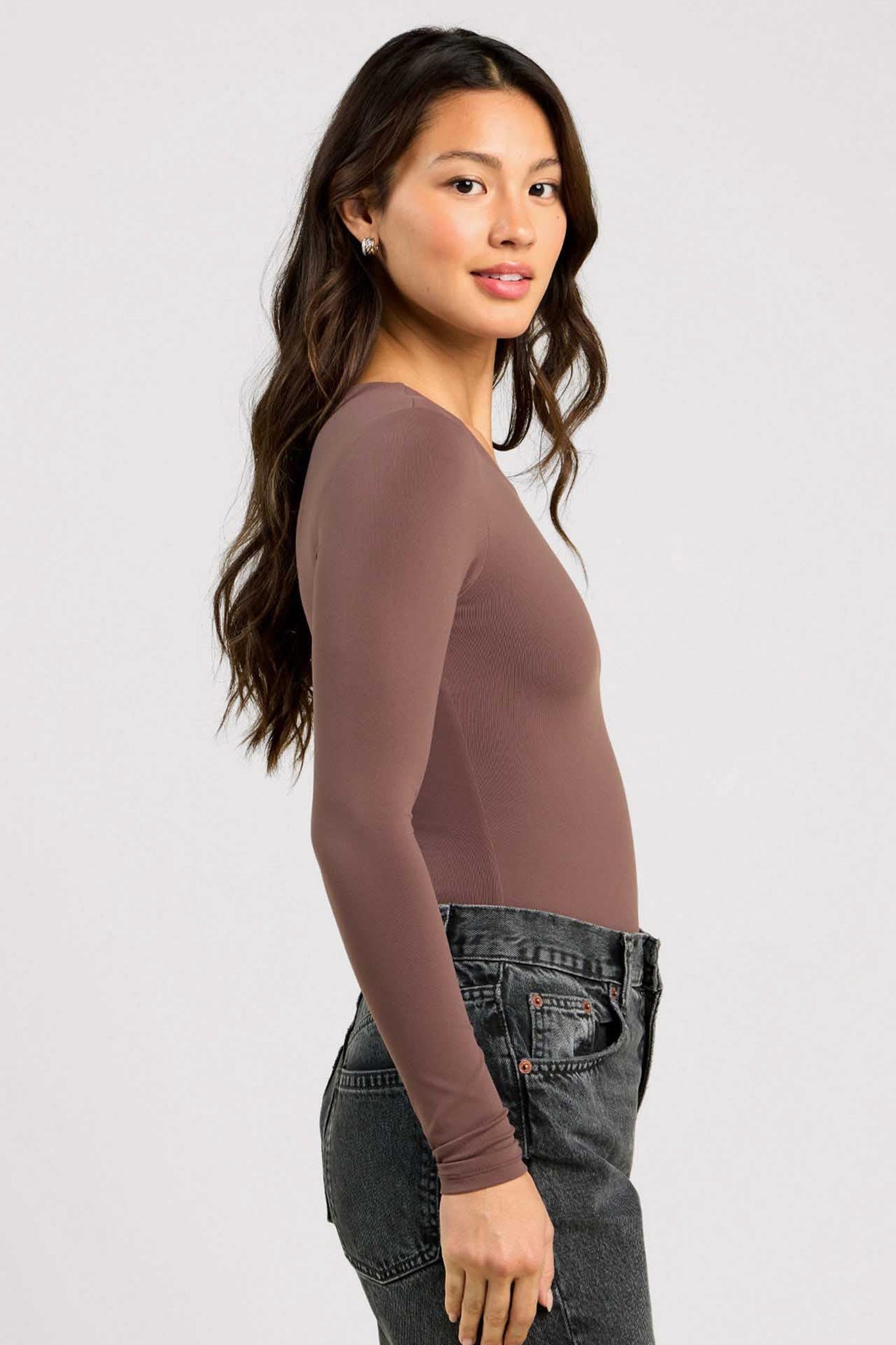 Long Sleeve Crewneck Bodysuit | Coffee