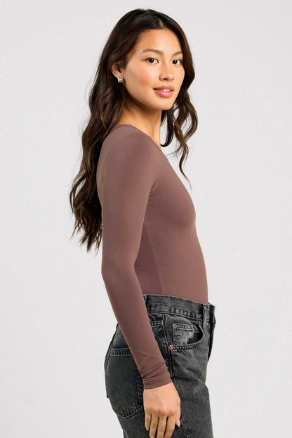 Long Sleeve Crewneck Bodysuit | Coffee