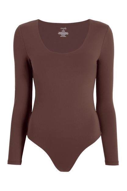 Long Sleeve Scoop Neck Bodysuit | Coffee