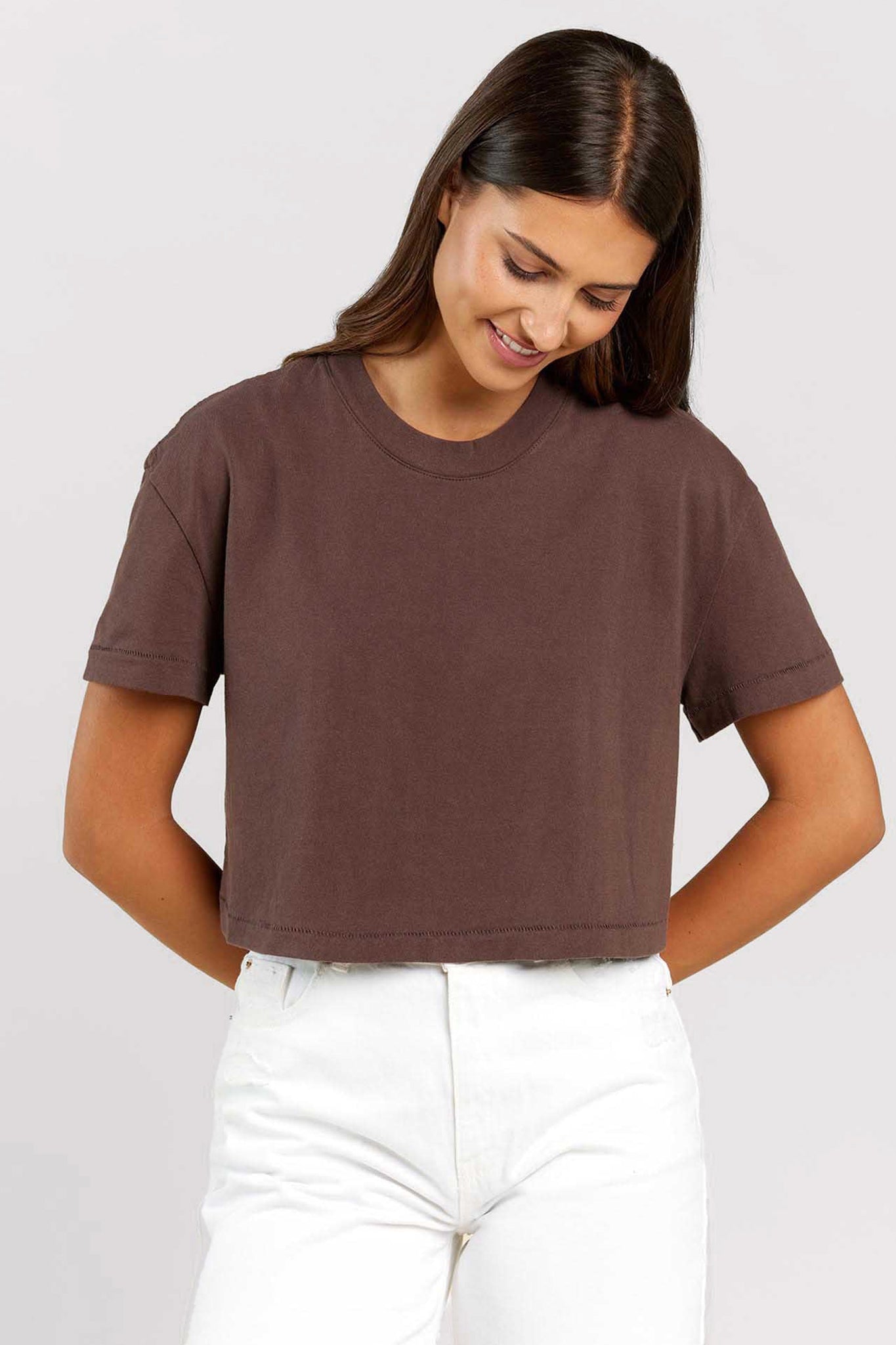 Vintage Cotton Cropped Tee | Coffee