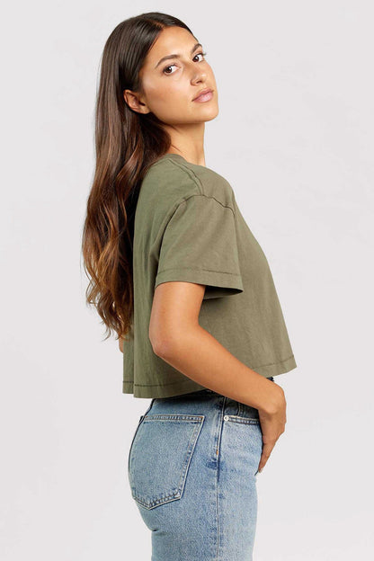 Vintage Cotton Cropped Tee | Olive