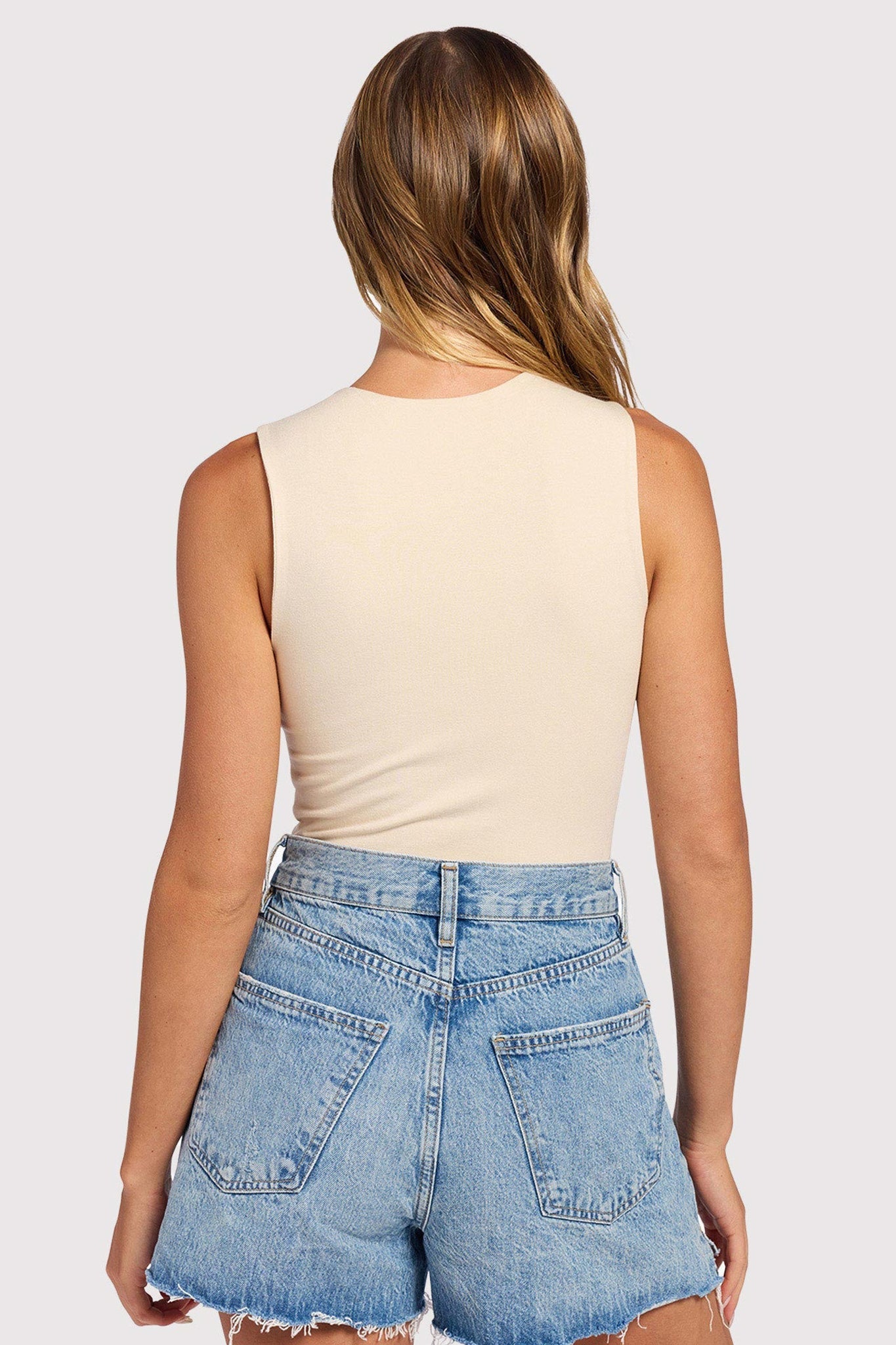 Cotton Stretch Classic Crewneck Tank Bodysuit | Bone