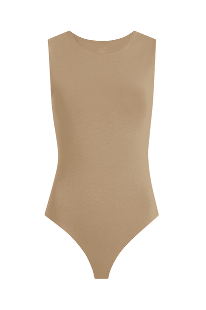 Cotton Stretch Classic Crewneck Tank Bodysuit | Oat
