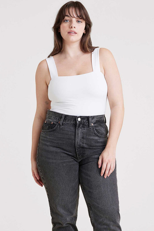 Square Neck Tank Bodysuit | White