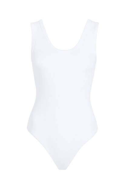 Seamless Scoop Tank Bodysuit | White