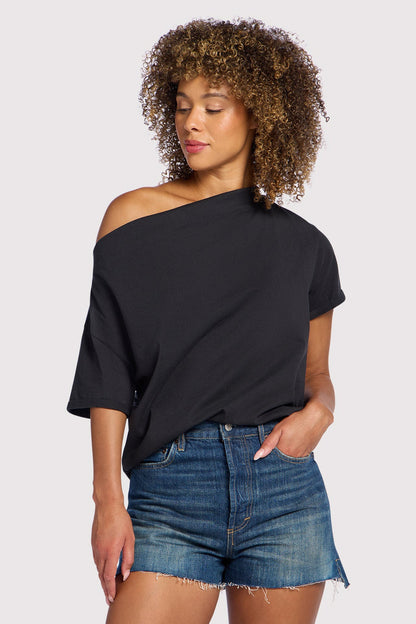 Vintage Cotton Off The Shoulder T-Shirt | Black