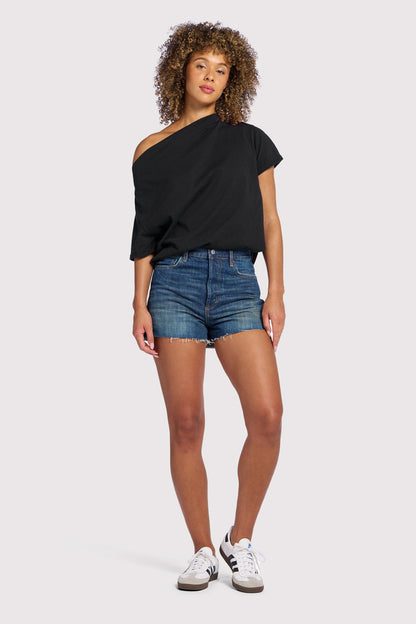 Vintage Cotton Off The Shoulder T-Shirt | Black