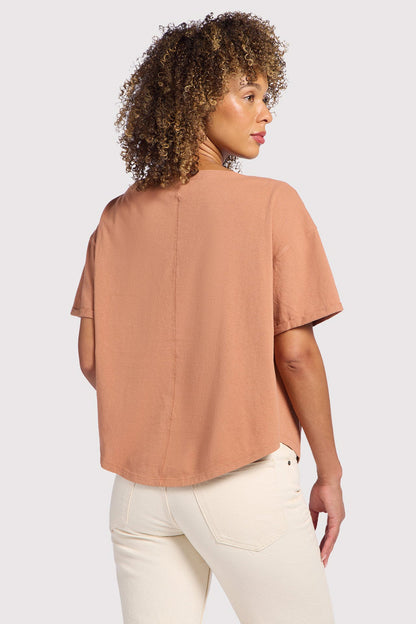 Vintage Cotton Off The Shoulder T-Shirt | Clay