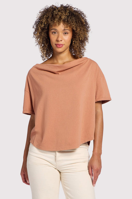 Vintage Cotton Off The Shoulder T-Shirt | Clay