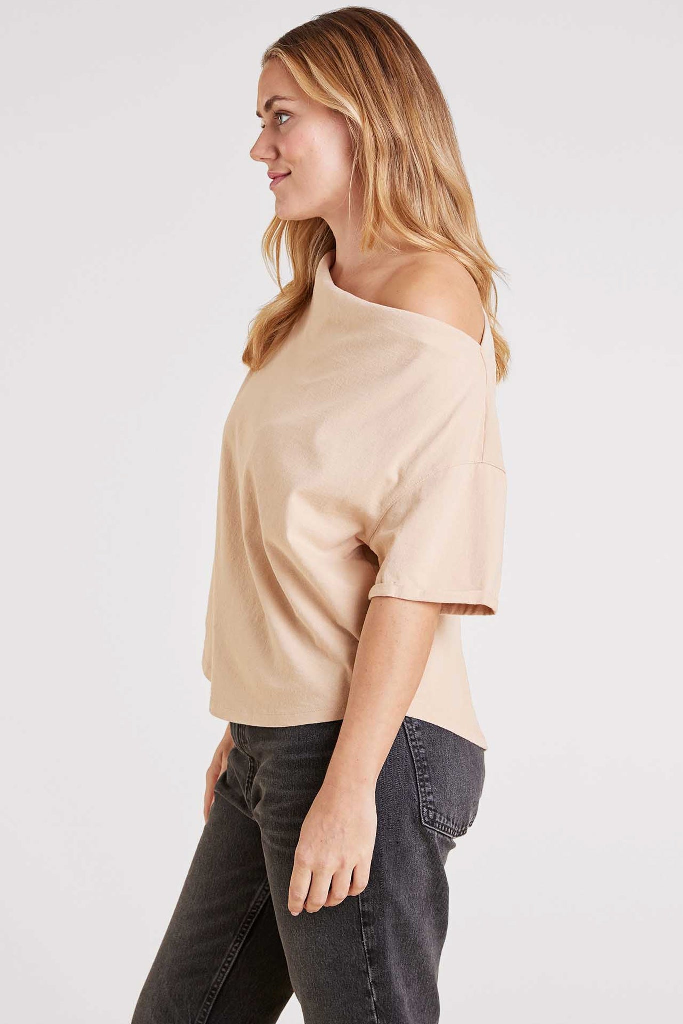 Vintage Cotton Off The Shoulder T-Shirt | Oat