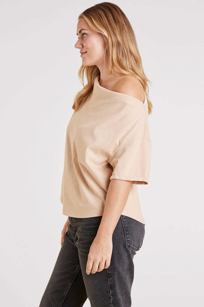 Vintage Cotton Off The Shoulder T-Shirt | Oat