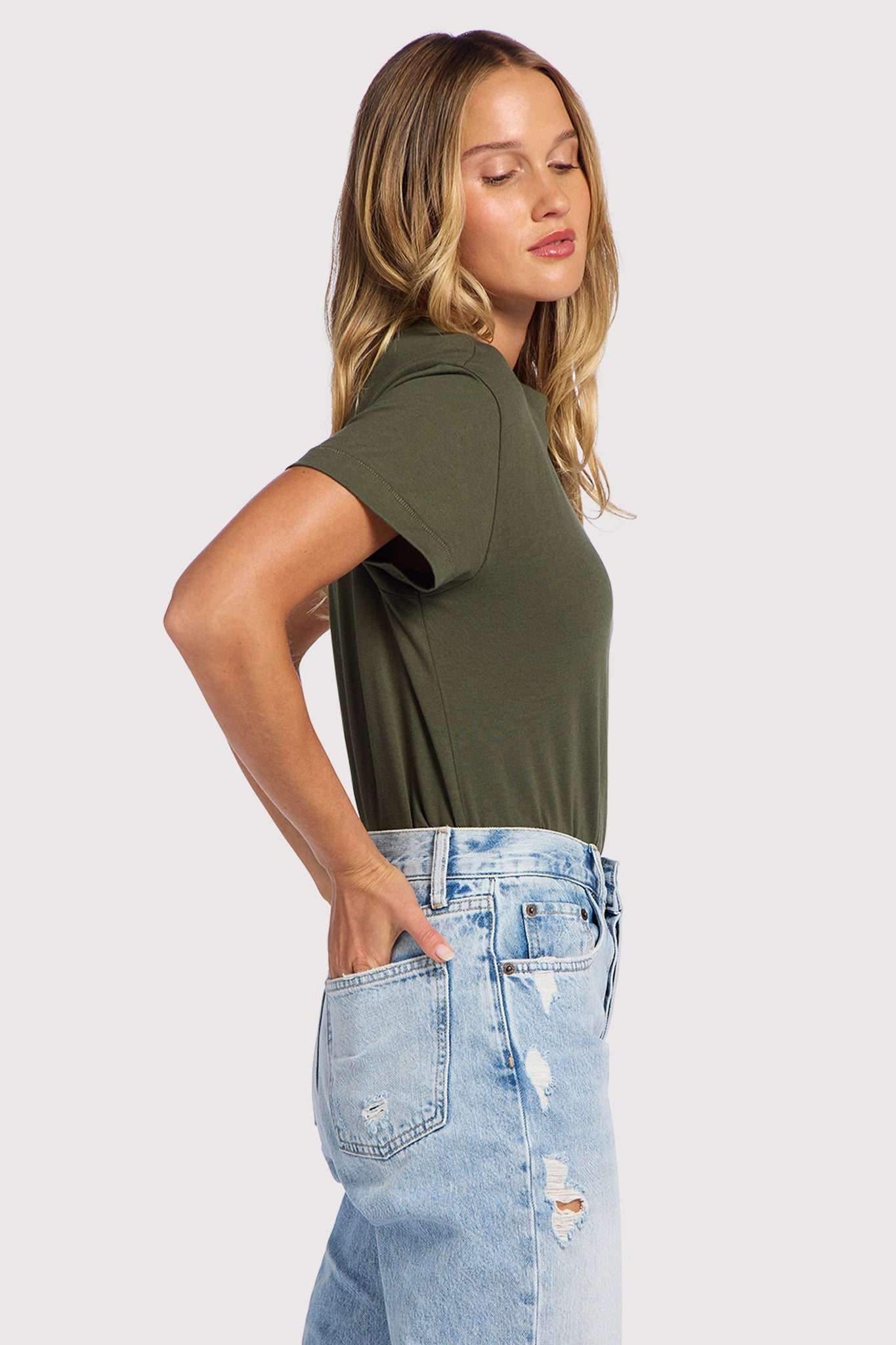 Soft Cotton Everyday T-Shirt Bodysuit | Darkest Olive