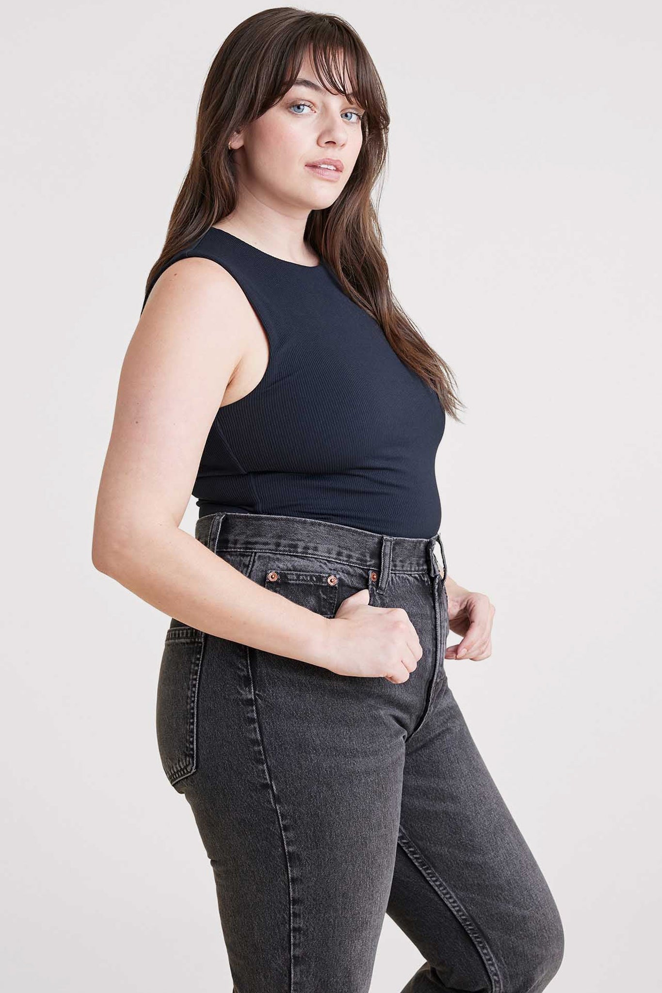 Ribbed Crewneck Tank Bodysuit | Black