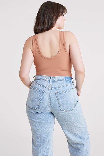 Ribbed Scoop Tank Bodysuit | Clay