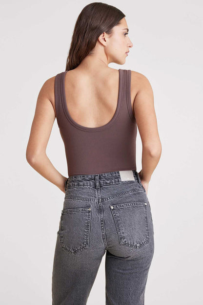 Ribbed Scoop Tank Bodysuit | Coffee