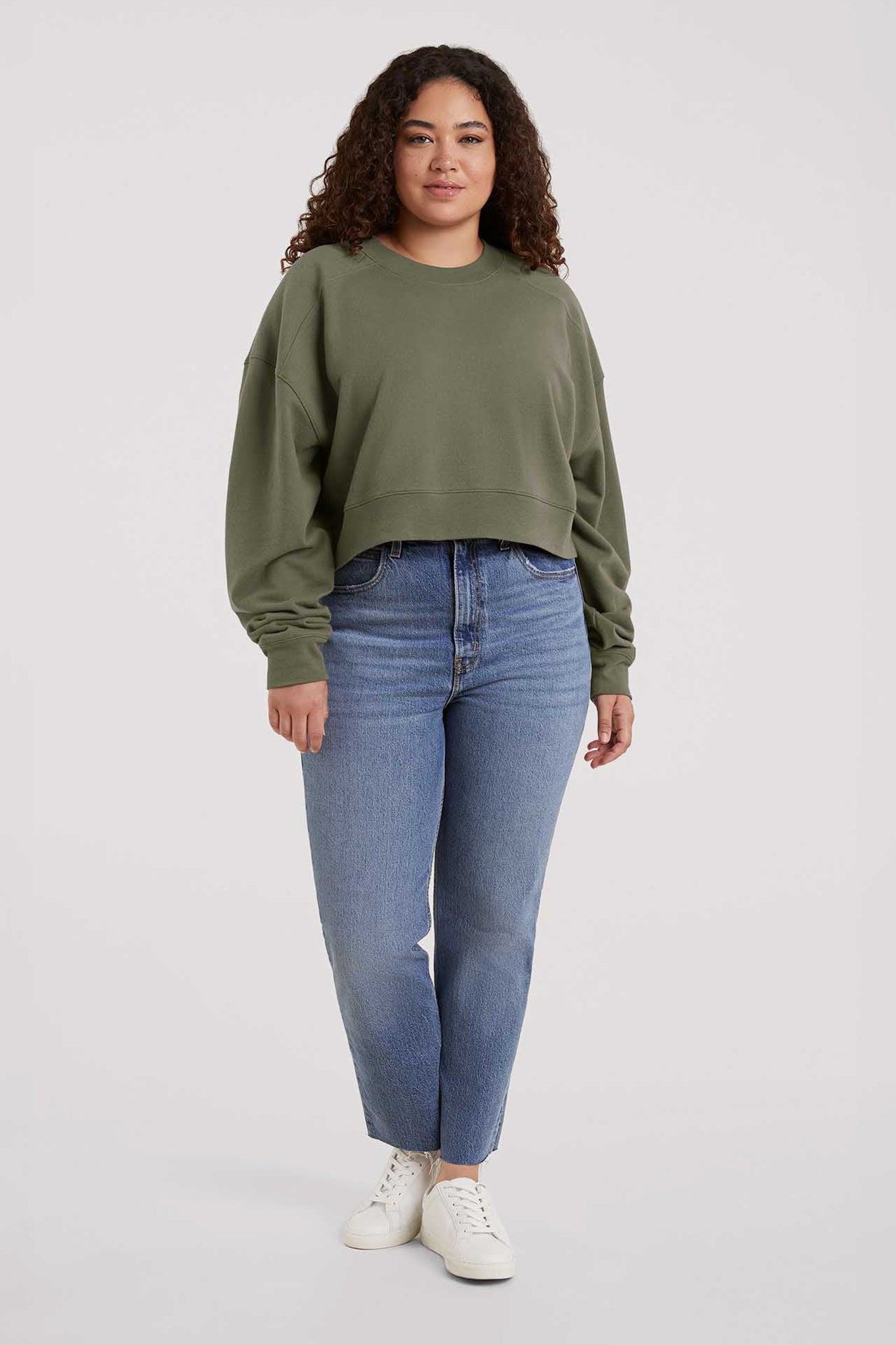 Cropped Crewneck Sweatshirt | Olive