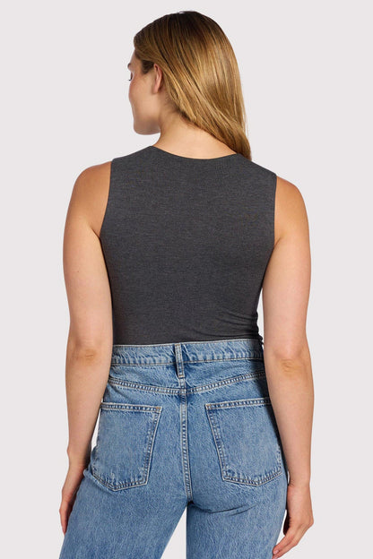 Cotton Stretch Classic Crewneck Tank Bodysuit | Heather Charcoal