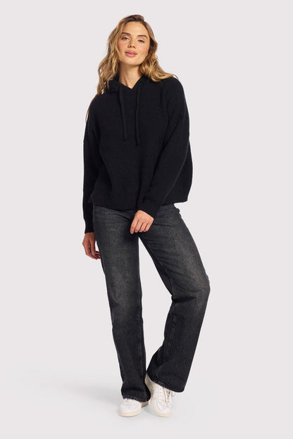 Cozy Knit Ribbed Sweater Hoodie | Black