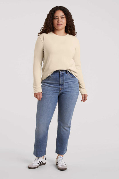 Vintage Cotton Long Sleeve Everyday T-Shirt | Bone