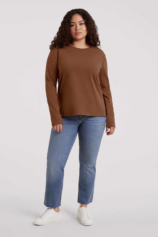 Vintage Cotton Long Sleeve Everyday T-Shirt | Chocolate