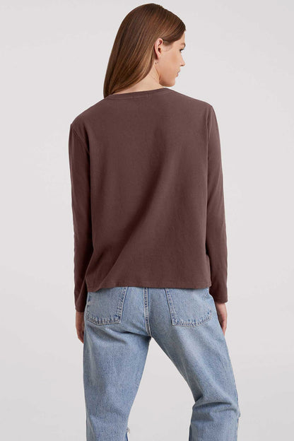 Vintage Cotton Long Sleeve Everyday T-Shirt | Coffee