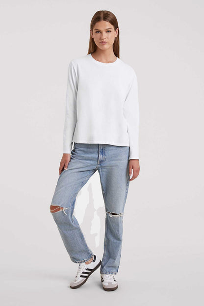 Vintage Cotton Long Sleeve Everyday T-Shirt | White