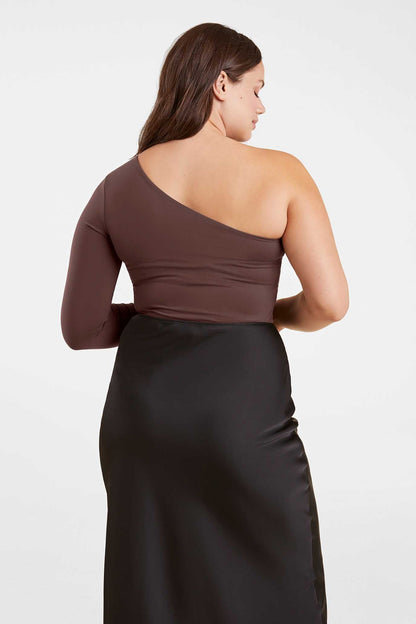 One Shoulder Bodysuit | Coffee