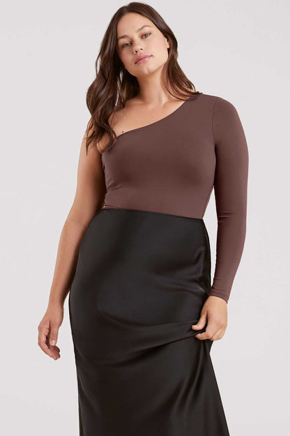 One Shoulder Bodysuit | Coffee