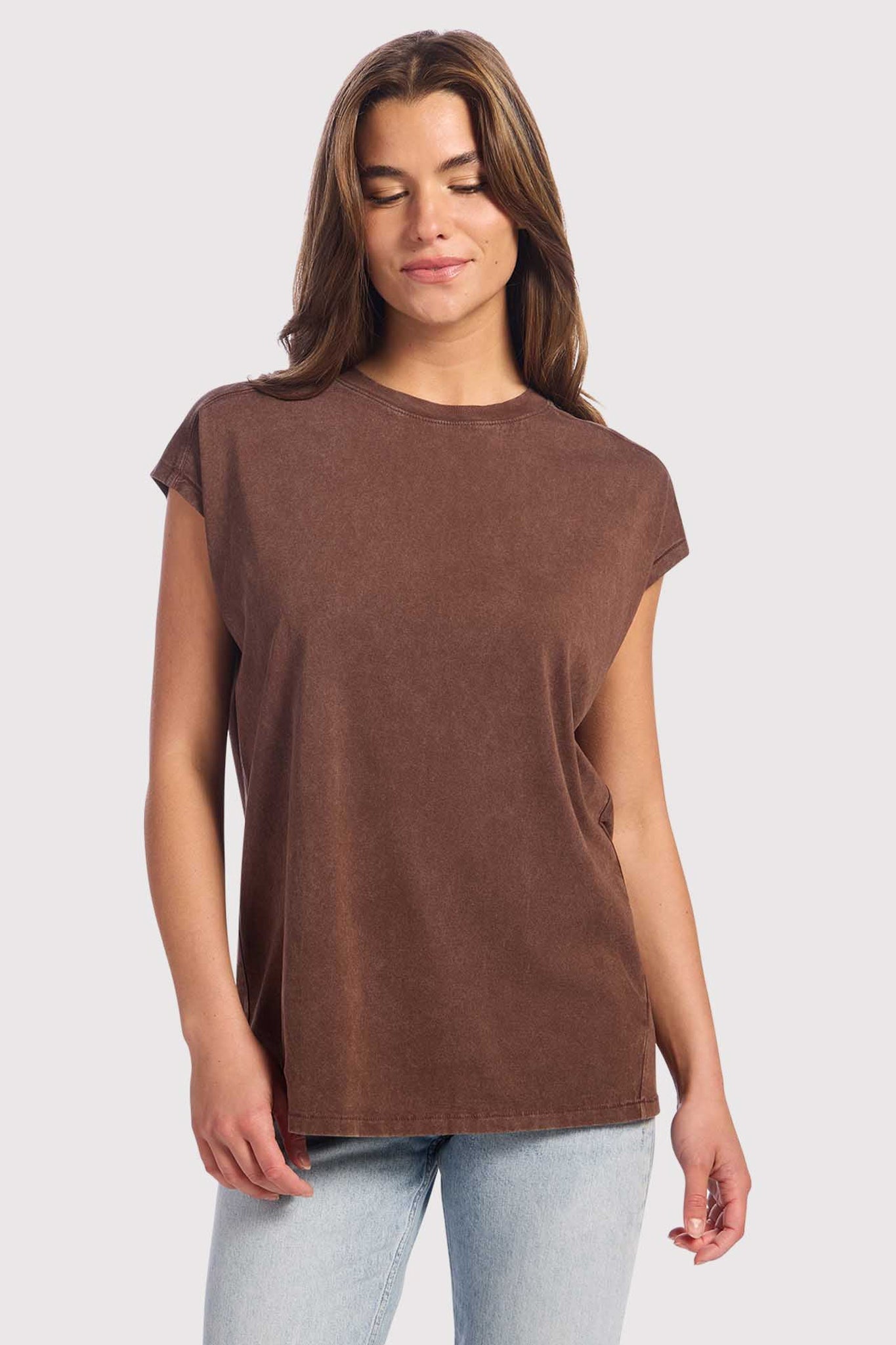 Soft Cotton Tunic Muscle Tee | Washed Coffee