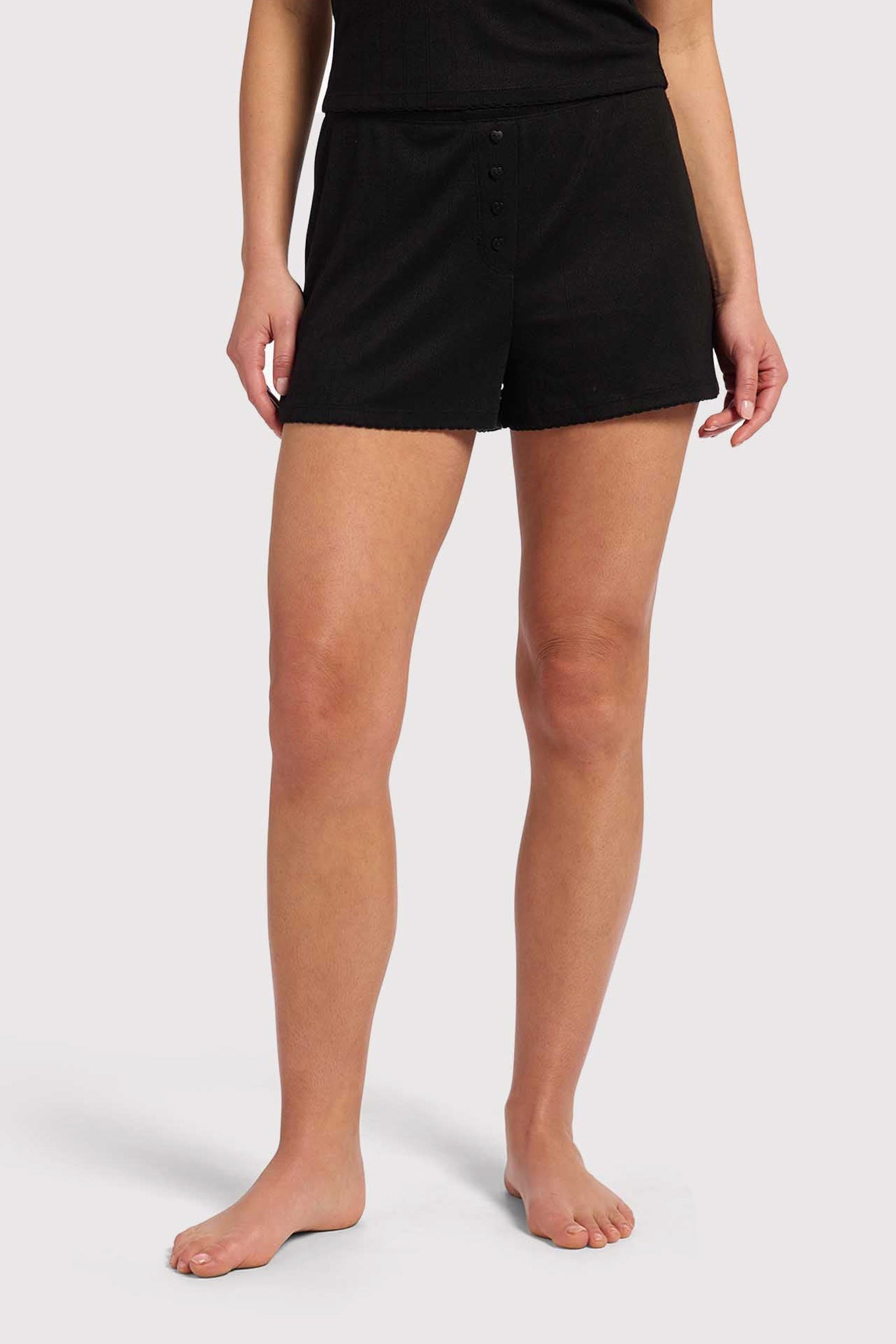 Heart Pointelle Pajama Cheeky Short | Black