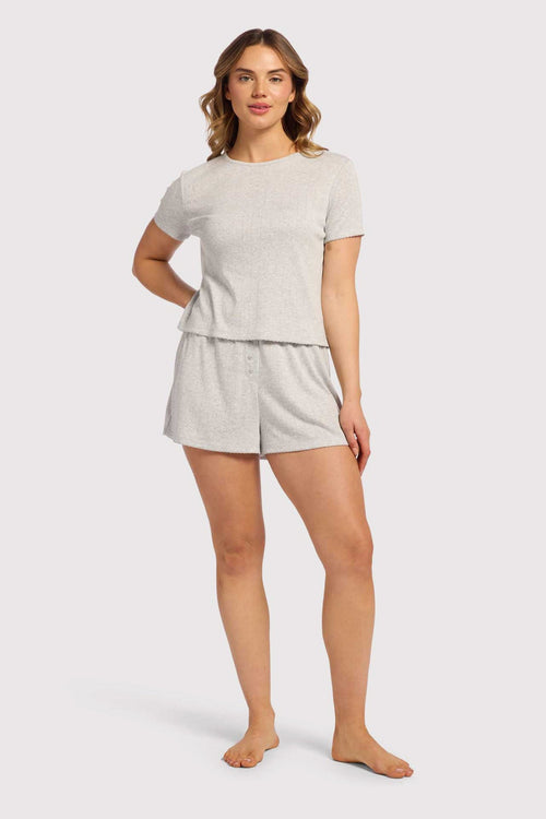 Heart Pointelle Pajama Cheeky Short | Heather Grey