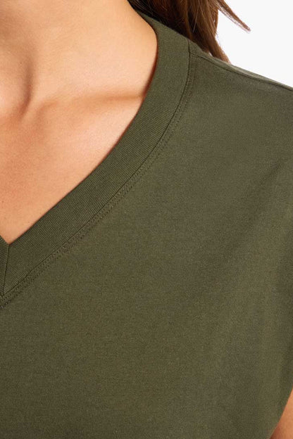 Soft Cotton V-Neck Muscle Tee | Darkest Olive