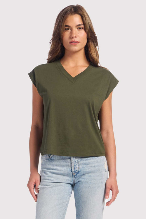 Soft Cotton V-Neck Muscle Tee | Darkest Olive