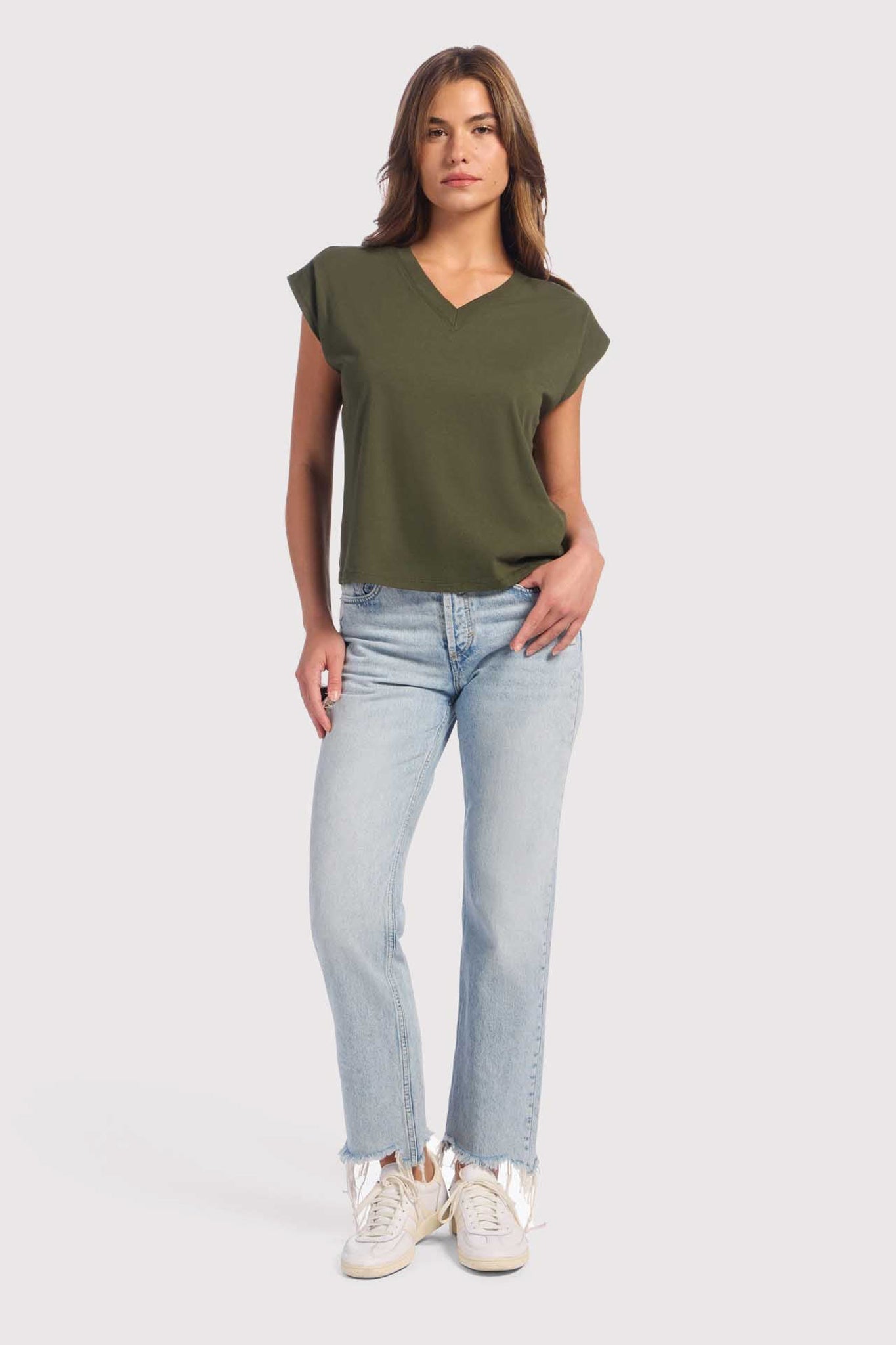 Soft Cotton V-Neck Muscle Tee | Darkest Olive